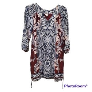 BOHO Mixed Print Sheath Dress w/ Sleeves Size Med - EUC!